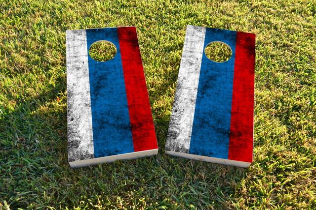 Worn National (Russia) Flag Themed Custom Cornhole Board Design