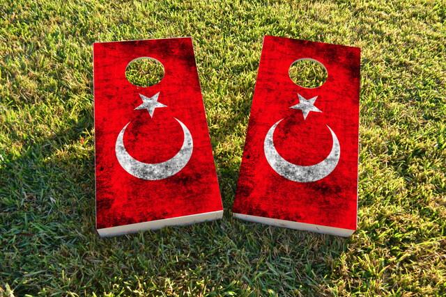 Worn National (Turkey) Flag Themed Custom Cornhole Board Design