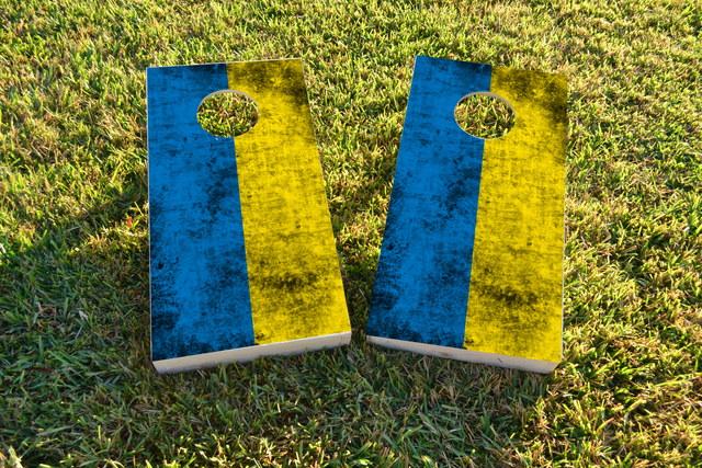 Worn National (Ukraine) Flag Themed Custom Cornhole Board Design