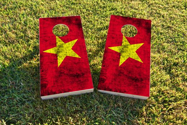 Worn National (Vietnam) Flag Themed Custom Cornhole Board Design