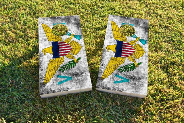 Worn National (Virgin Islands) Flag Themed Custom Cornhole Board Design