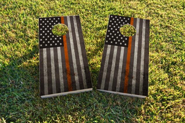 American Thin Orange (EMS) Line Themed Custom Cornhole Board Design