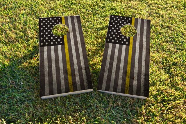 American Thin Gold (Dispatcher) Line Themed Custom Cornhole Board Design