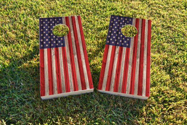 American Flag Wood Slat Themed Custom Cornhole Board Design