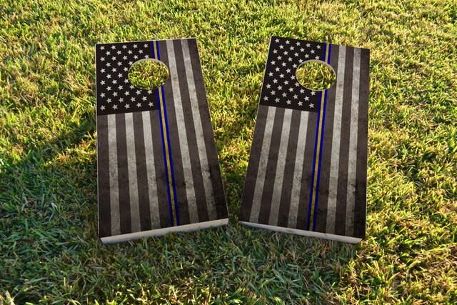 Thin Blue & Yellow (Coast Guard) Line Themed Custom Cornhole Board Design