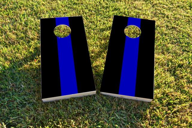 Simple Blue Line Themed Custom Cornhole Board Design