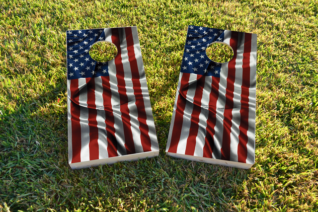 Waving American Flag Themed Custom Cornhole Board Design