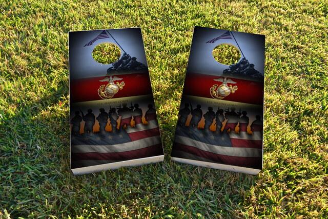  United States Marine Corps American Flag Themed Custom Cornhole Board Design