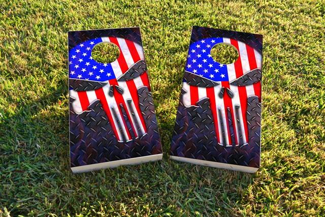 Punisher American Flag Themed Custom Cornhole Board Design