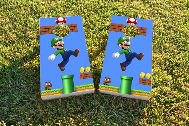 Super Mario Brother - Luigi Themed Custom Cornhole Board Design