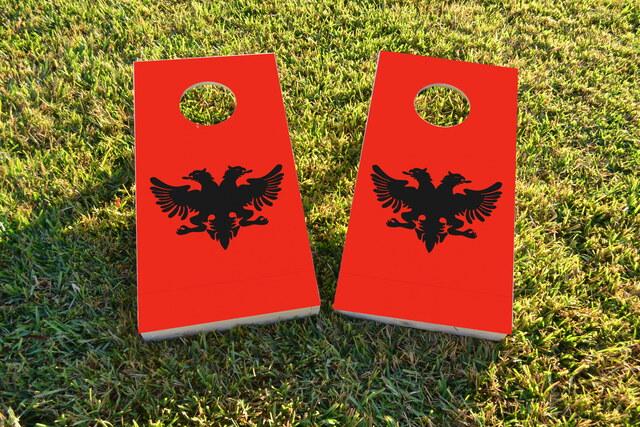 Albania National Flag Themed Custom Cornhole Board Design