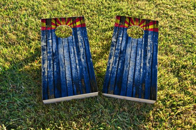 Distressed Wood Flag (Arizona) Themed Custom Cornhole Board Design