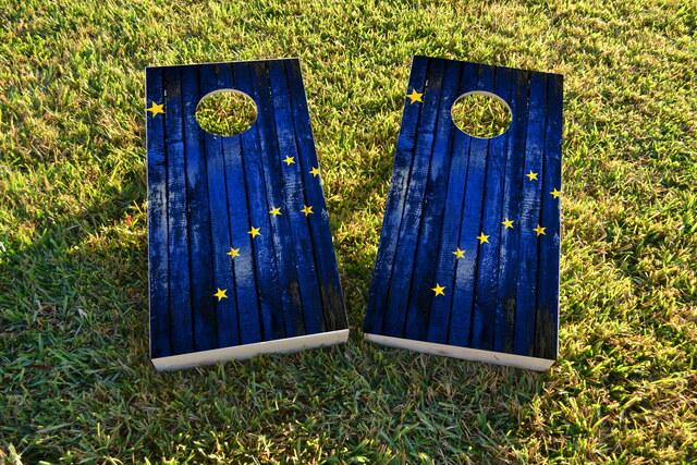 Distressed Wood Flag (Alaska) Themed Custom Cornhole Board Design