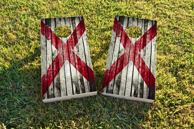 Distressed Wood Flag (Alabama) Themed Custom Cornhole Board Design