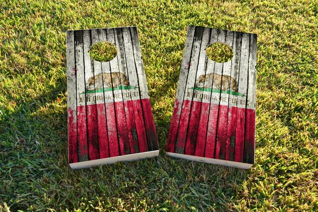 Distressed Wood Flag (California) Themed Custom Cornhole Board Design