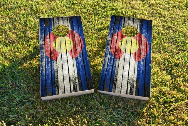 Distressed Wood Flag (Colorado) Themed Custom Cornhole Board Design