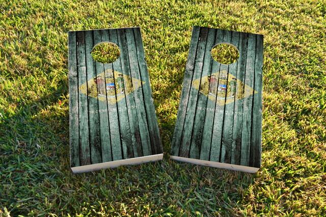 Distressed Wood Flag (Delaware) Themed Custom Cornhole Board Design