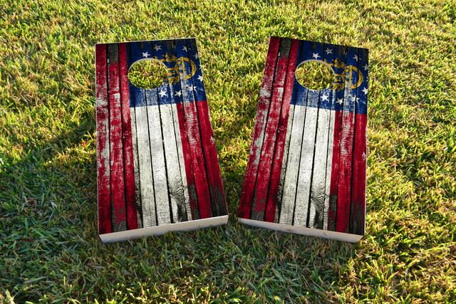 Distressed Wood Flag (Georgia) Themed Custom Cornhole Board Design