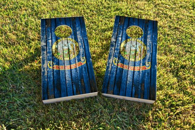 Distressed Wood Flag (Idaho) Themed Custom Cornhole Board Design