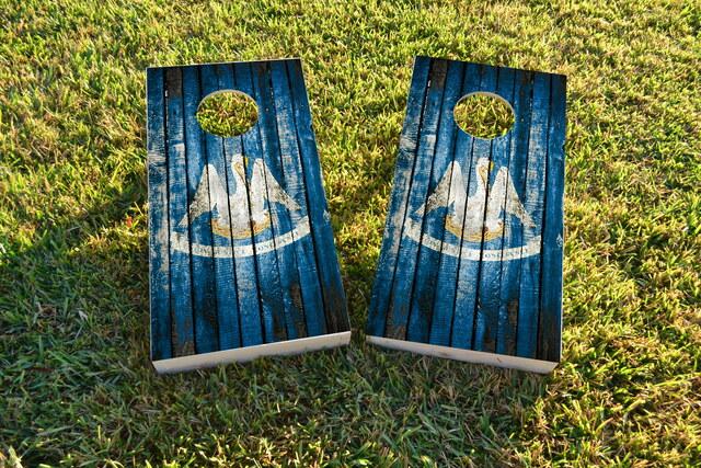Distressed Wood Flag (Louisiana) Themed Custom Cornhole Board Design