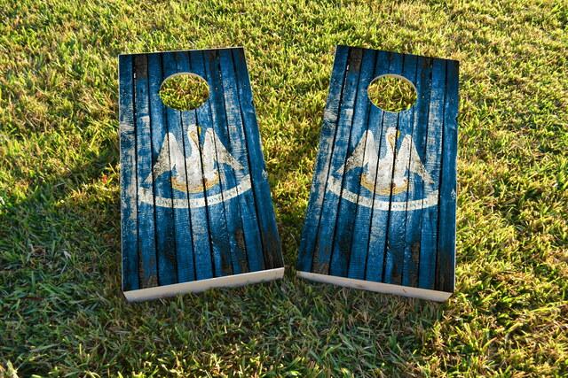 Distressed Wood Flag (Louisiana) Themed Custom Cornhole Board Design