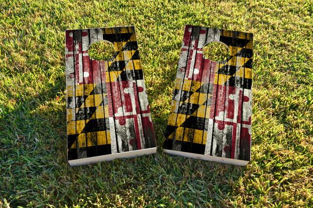 Distressed Wood Flag (Maryland) Themed Custom Cornhole Board Design