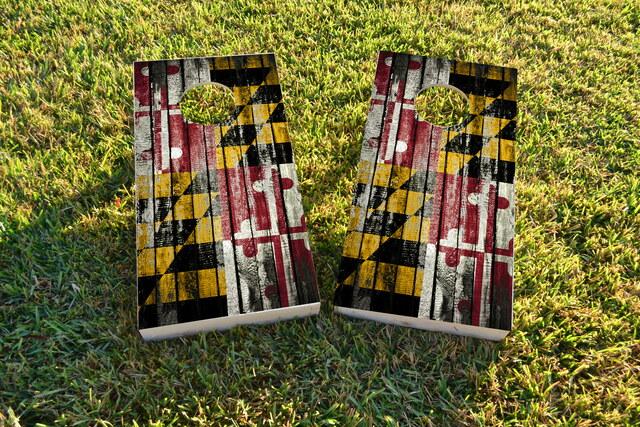 Distressed Wood Flag (Maryland) Themed Custom Cornhole Board Design