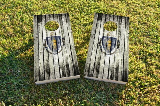 Distressed Wood Flag (Massachusetts) Themed Custom Cornhole Board Design