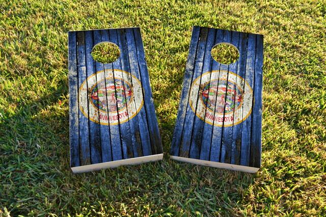 Distressed Wood Flag (Minnesota) Themed Custom Cornhole Board Design