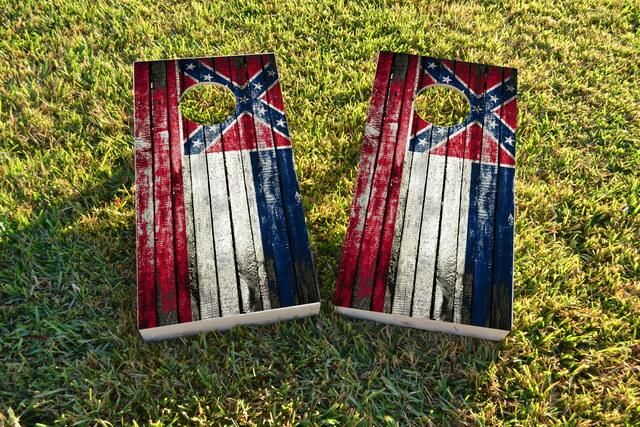 Distressed Wood Flag (Mississippi) Themed Custom Cornhole Board Design