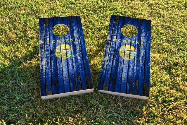 Distressed Wood Flag (Montana) Themed Custom Cornhole Board Design