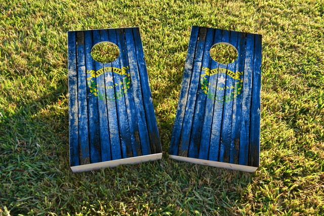 Distressed Wood Flag (Nevada) Themed Custom Cornhole Board Design