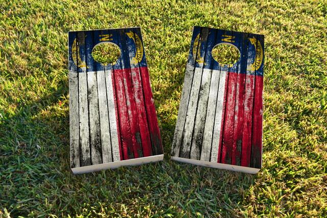 Distressed Wood Flag (North Carolina) Themed Custom Cornhole Board Design