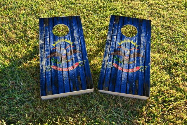 Distressed Wood Flag (North Dakota) Themed Custom Cornhole Board Design