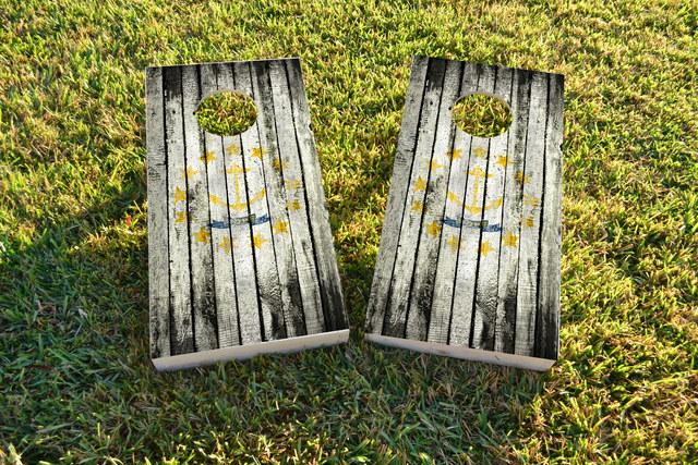 Distressed Wood Flag (Rhode Island) Themed Custom Cornhole Board Design