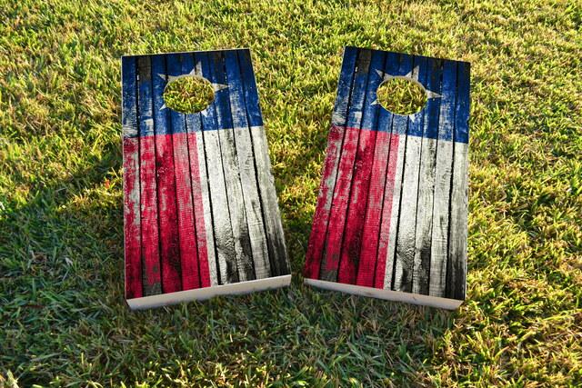 Distressed Wood Flag (Texas) Themed Custom Cornhole Board Design