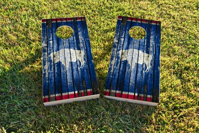 Distressed Wood Flag (Wyoming) Themed Custom Cornhole Board Design