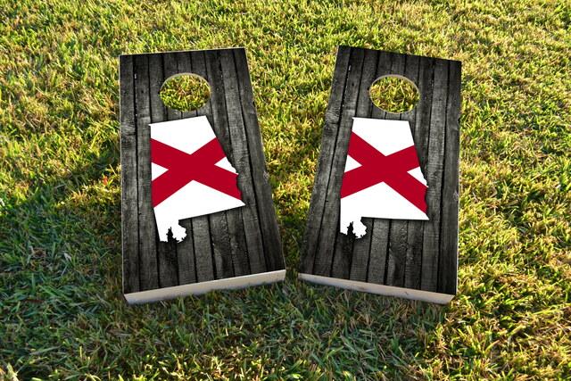 Wood Slate State Flag & Map (Alabama) Themed Custom Cornhole Board Design