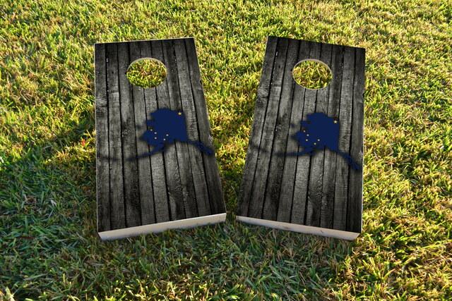 Wood Slate State Flag & Map (Alaska) Themed Custom Cornhole Board Design