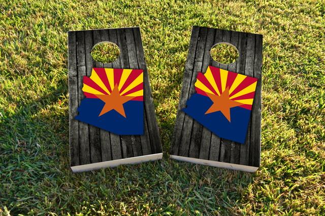 Wood Slate State Flag & Map (Arizona) Themed Custom Cornhole Board Design