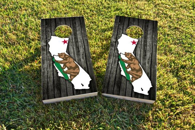 Wood Slate State Flag & Map (California) Themed Custom Cornhole Board Design