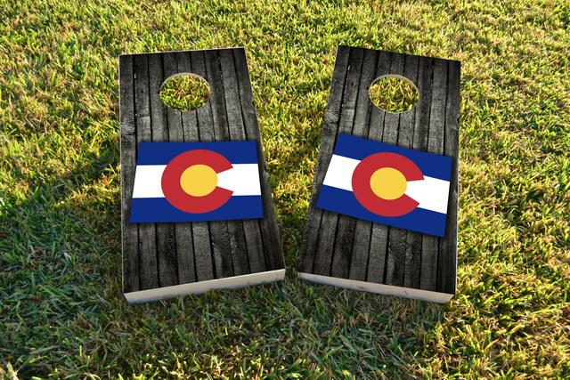 Wood Slate State Flag & Map (Colorado) Themed Custom Cornhole Board Design