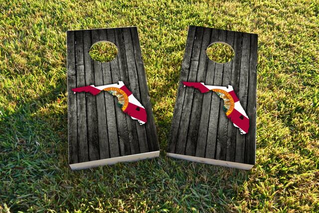 Wood Slate State Flag & Map (Florida) Themed Custom Cornhole Board Design