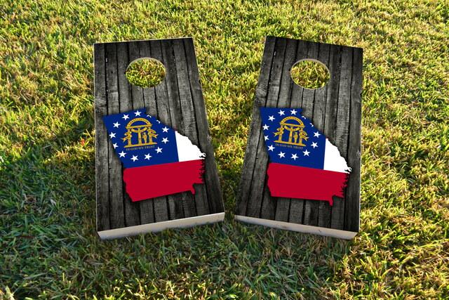 Wood Slate State Flag & Map (Georgia) Themed Custom Cornhole Board Design