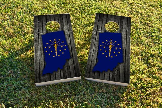 Wood Slate State Flag & Map (Indiana) Themed Custom Cornhole Board Design