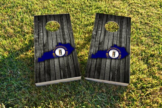 Wood Slate State Flag & Map (Kentucky) Themed Custom Cornhole Board Design