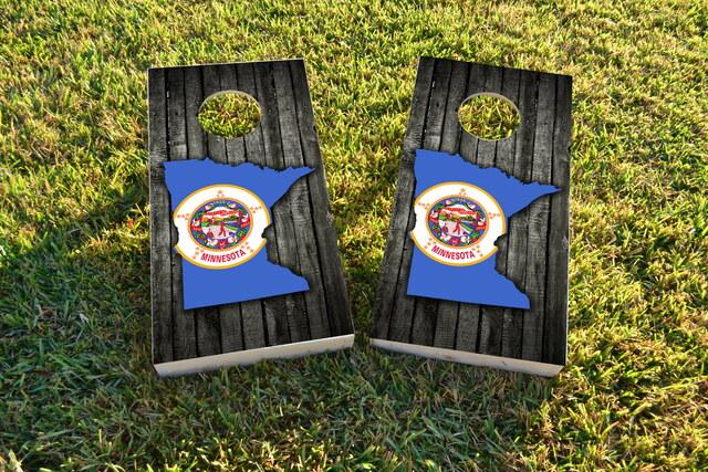 Wood Slate State Flag & Map (Minnesota) Themed Custom Cornhole Board Design