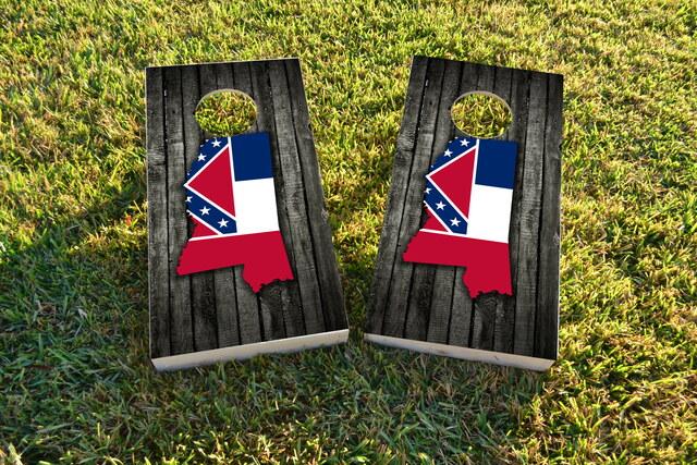 Wood Slate State Flag & Map (Mississippi) Themed Custom Cornhole Board Design