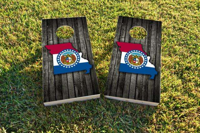 Wood Slate State Flag & Map (Missouri) Themed Custom Cornhole Board Design