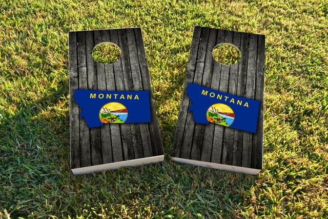 Wood Slate State Flag & Map (Montana) Themed Custom Cornhole Board Design